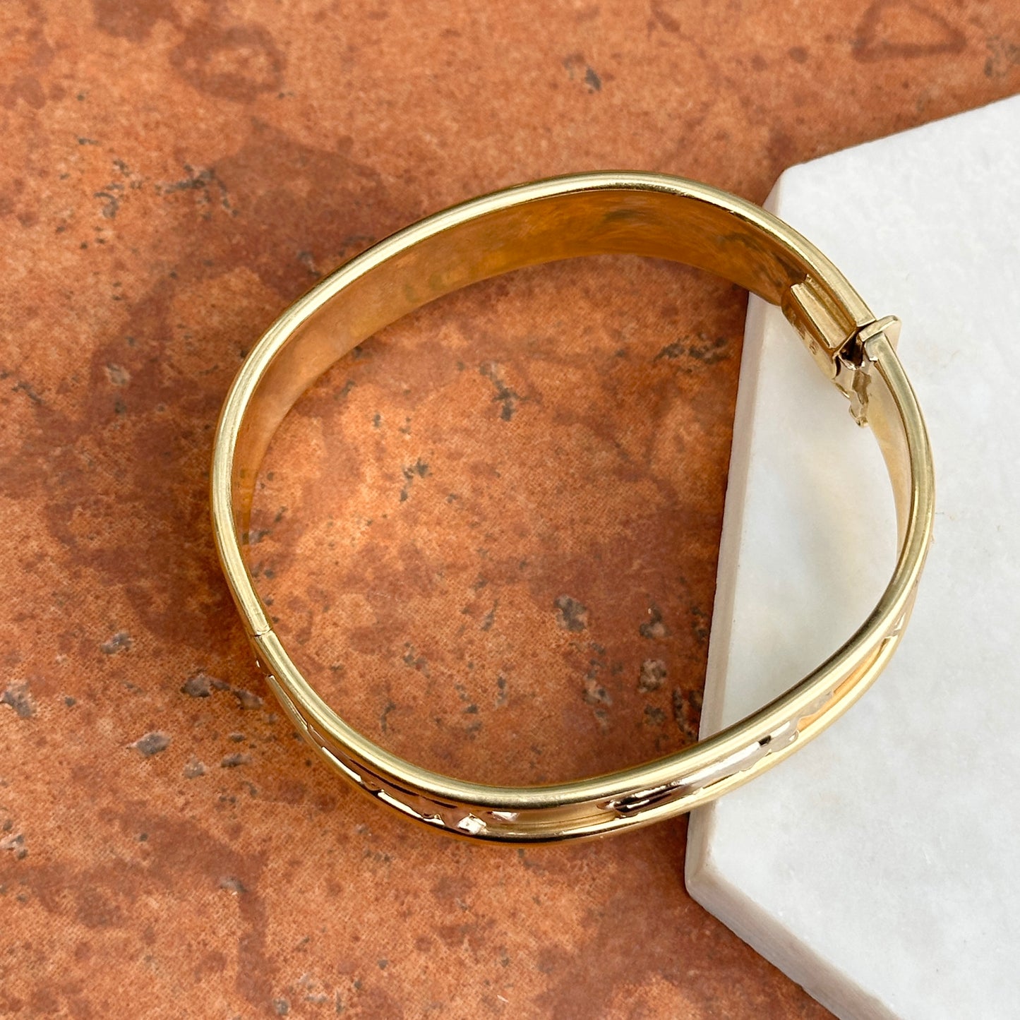 Estate 14KT Yellow + White Gold Panther Cat Bangle Bracelet