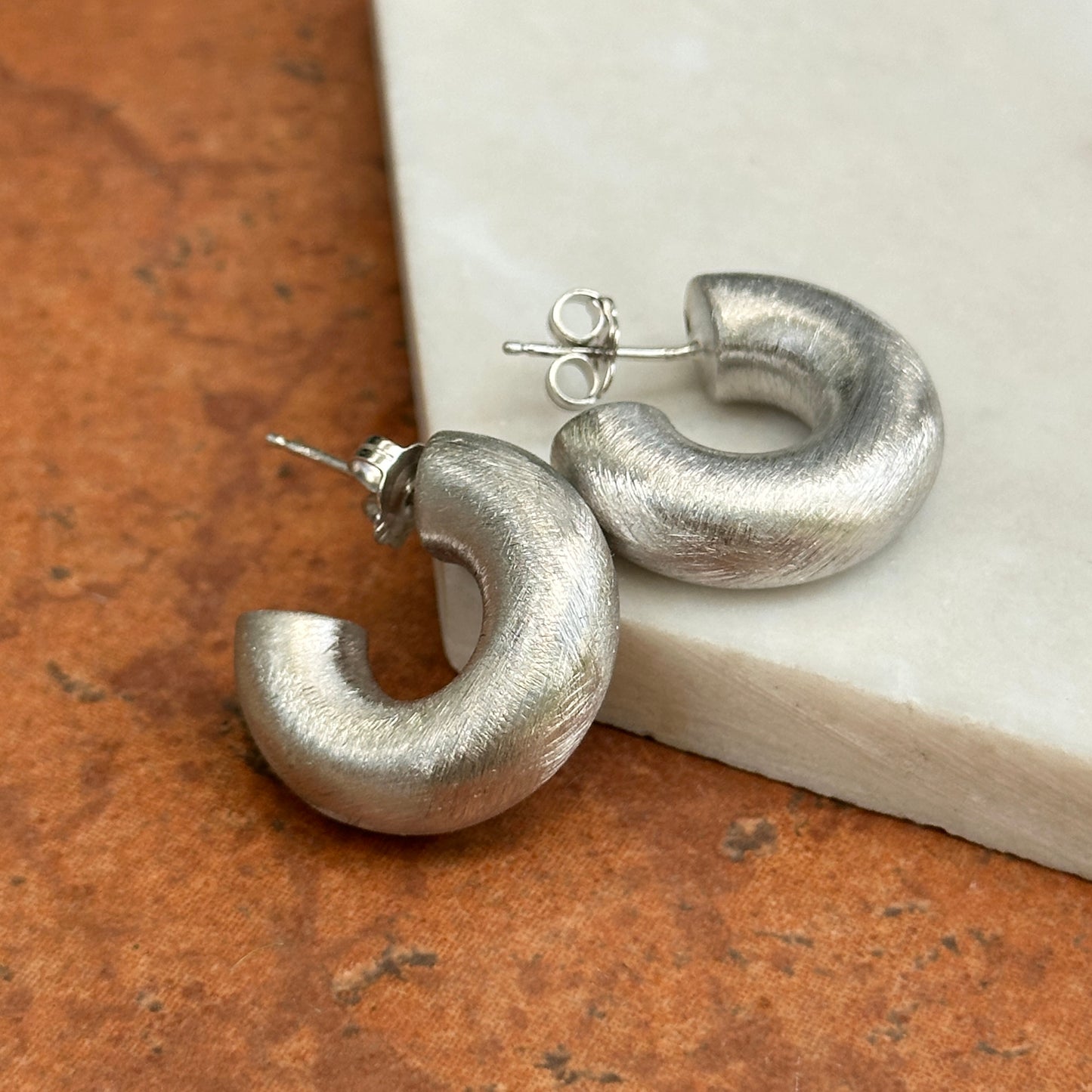 Sterling Silver Brushed Finish C-Hoop Earrings 25mm