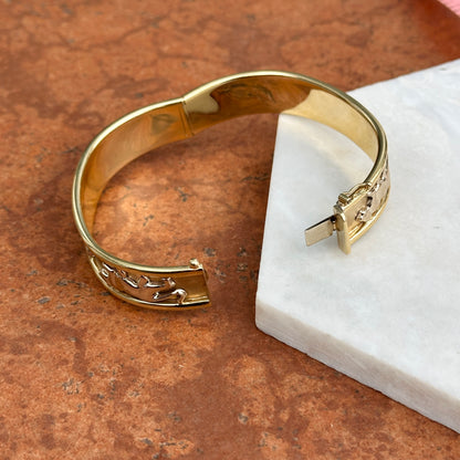 Estate 14KT Yellow + White Gold Panther Cat Bangle Bracelet