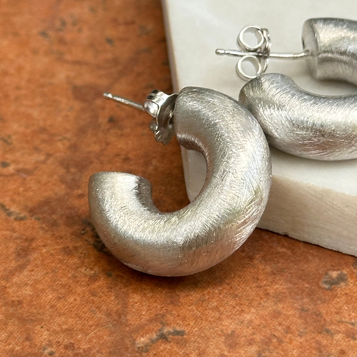 Sterling Silver Brushed Finish C-Hoop Earrings 25mm