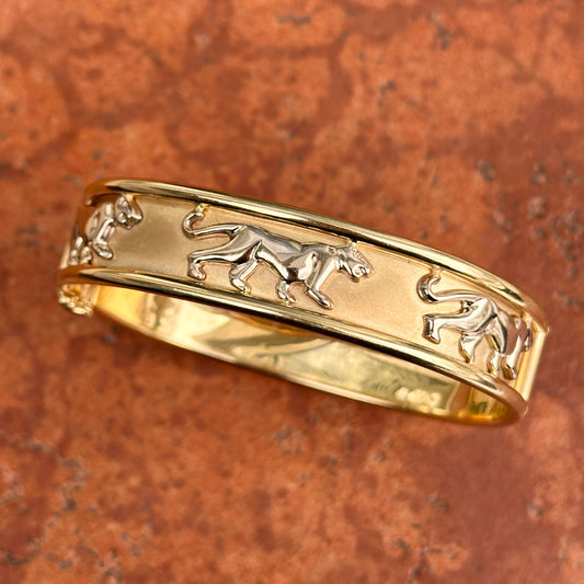 Estate 14KT Yellow + White Gold Panther Cat Bangle Bracelet