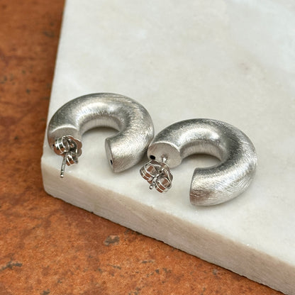 Sterling Silver Brushed Finish C-Hoop Earrings 25mm