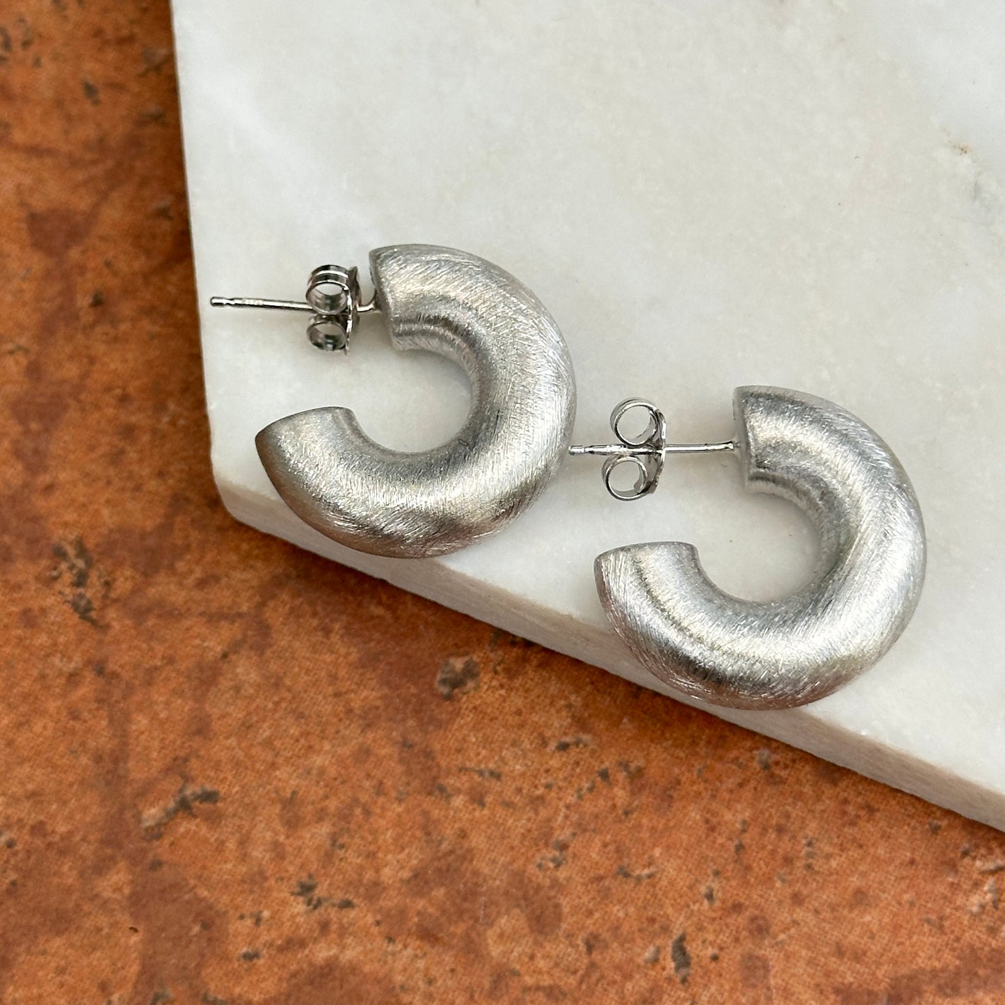 Sterling Silver Brushed Finish C-Hoop Earrings 25mm