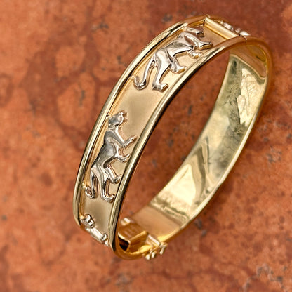 Estate 14KT Yellow + White Gold Panther Cat Bangle Bracelet
