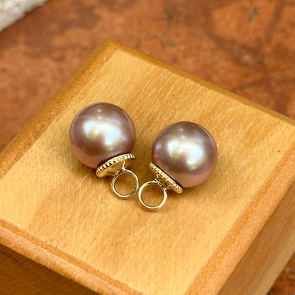 14KT Yellow Gold Round Pink Cultured South Sea Pearl Earring Charms