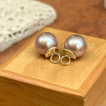 14KT Yellow Gold Round Pink Cultured South Sea Pearl Earring Charms