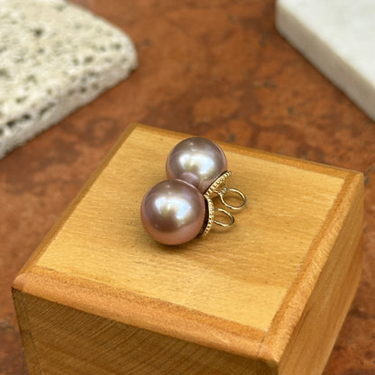 14KT Yellow Gold Round Pink Cultured South Sea Pearl Earring Charms