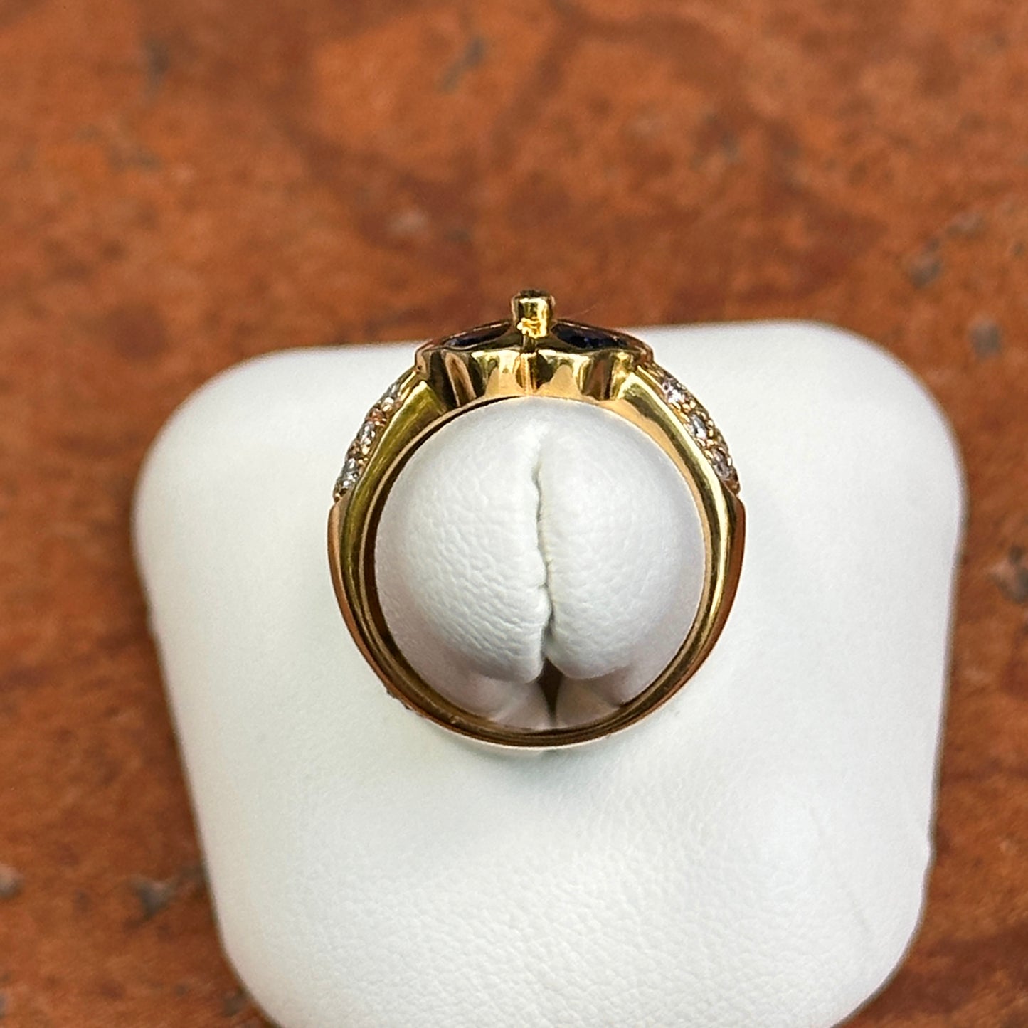 Estate 18KT Yellow Golld Blue Sapphire + Diamond Clover Ring