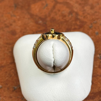 Estate 18KT Yellow Golld Blue Sapphire + Diamond Clover Ring