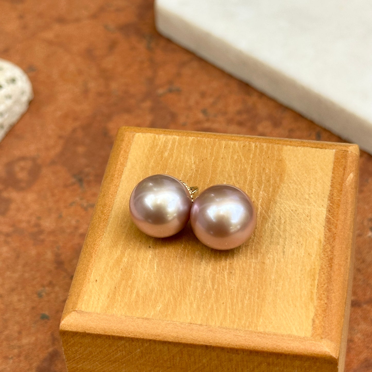 14KT Yellow Gold Round Pink Cultured South Sea Pearl Earring Charms