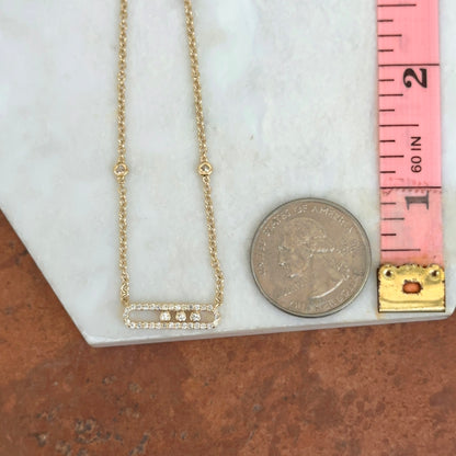 14KT Yellow Gold Rectangle Diamond Floating Pendant Necklace