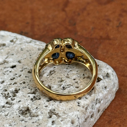 Estate 18KT Yellow Golld Blue Sapphire + Diamond Clover Ring