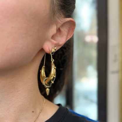 Estate Large Brass Tribal Bali Hollow Hoop Wire Earrings