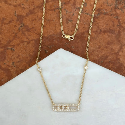 14KT Yellow Gold Rectangle Diamond Floating Pendant Necklace