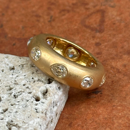 Estate 18KT Yellow Gold Multi-Shape Diamond Bezel Matte Band Ring