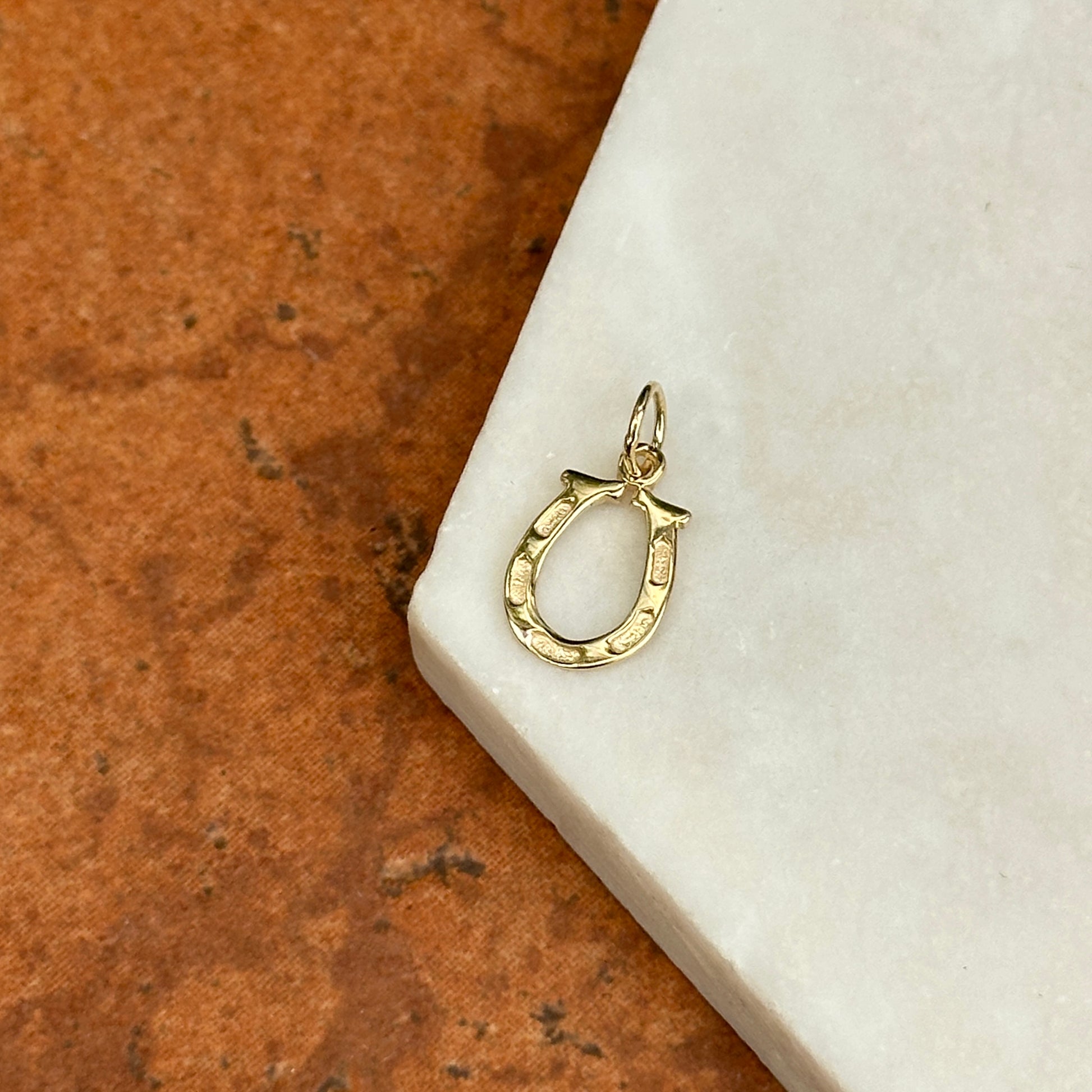 14KT Yellow Gold Textured Horseshoe Pendant Charm - LSJ