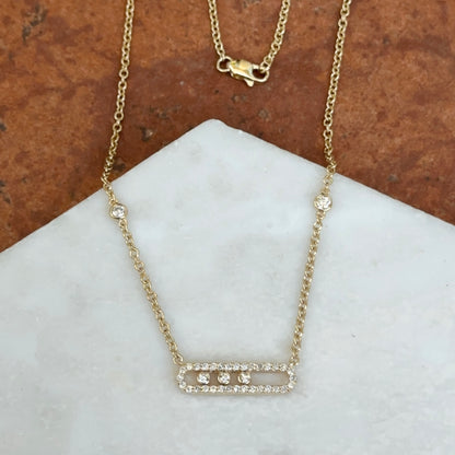 14KT Yellow Gold Rectangle Diamond Floating Pendant Necklace