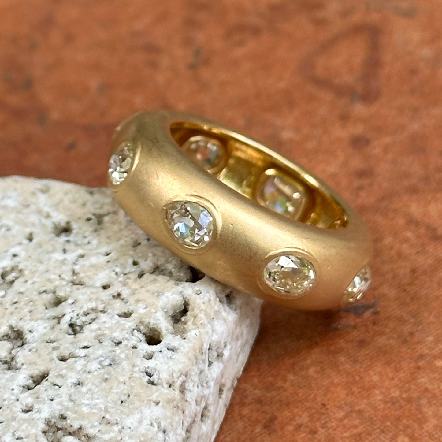 Estate 18KT Yellow Gold Multi-Shape Diamond Bezel Matte Band Ring