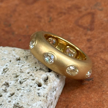 Estate 18KT Yellow Gold Multi-Shape Diamond Bezel Matte Band Ring