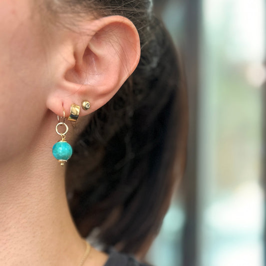 Estate Vintage 14KT Yellow Gold Plated Sterling Silver Turquoise Ball Earring Charms - LSJ