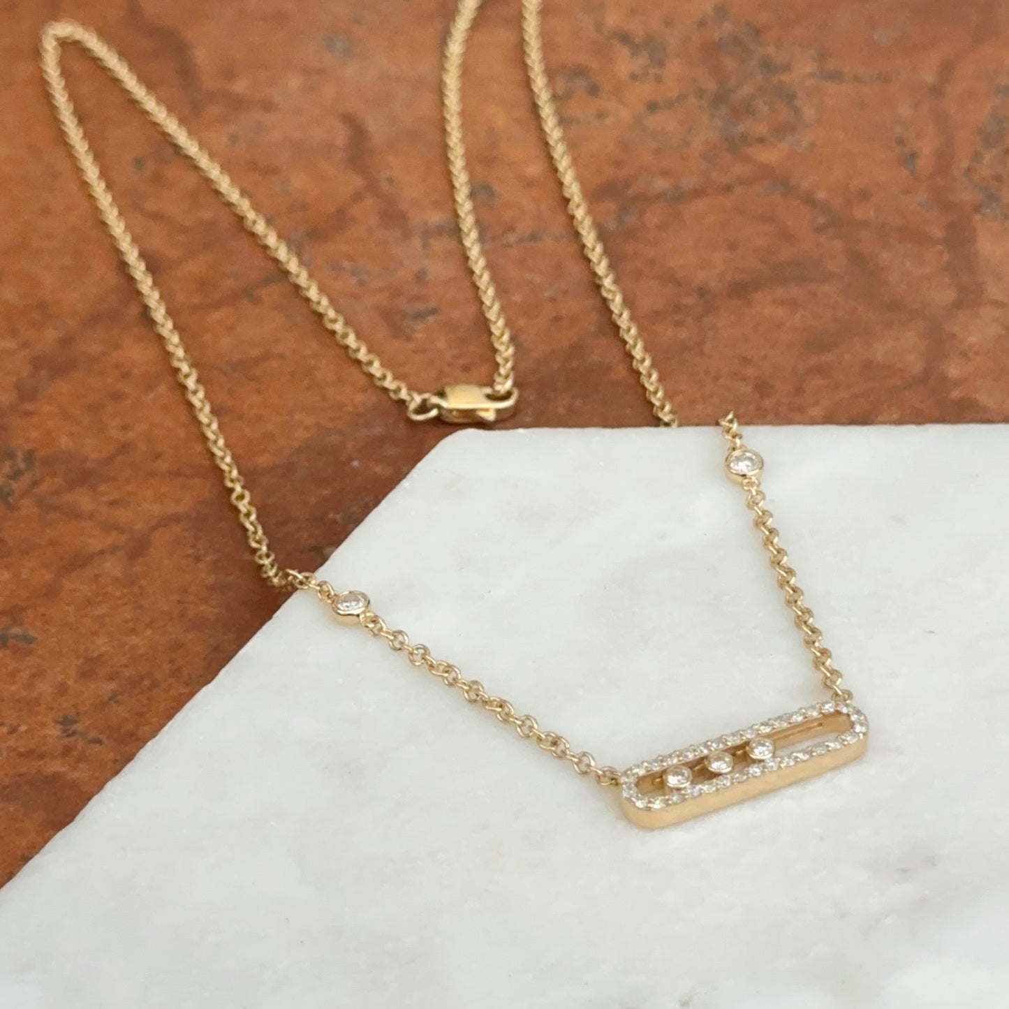 14KT Yellow Gold Rectangle Diamond Floating Pendant Necklace