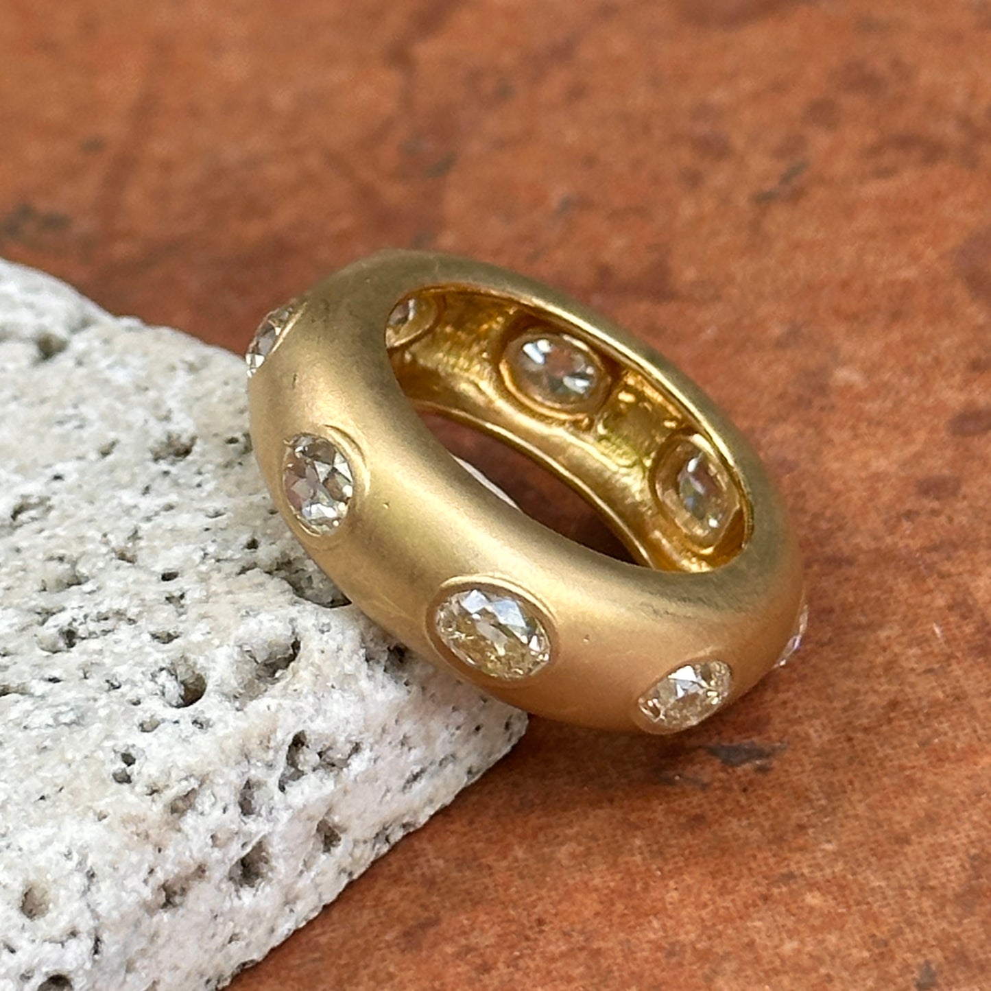 Estate 18KT Yellow Gold Multi-Shape Diamond Bezel Matte Band Ring