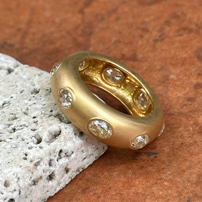 Estate 18KT Yellow Gold Multi-Shape Diamond Bezel Matte Band Ring