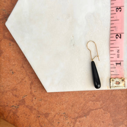 14KT Yellow Gold Teardrop Black Onyx Kidney Wire Earrings - LSJ