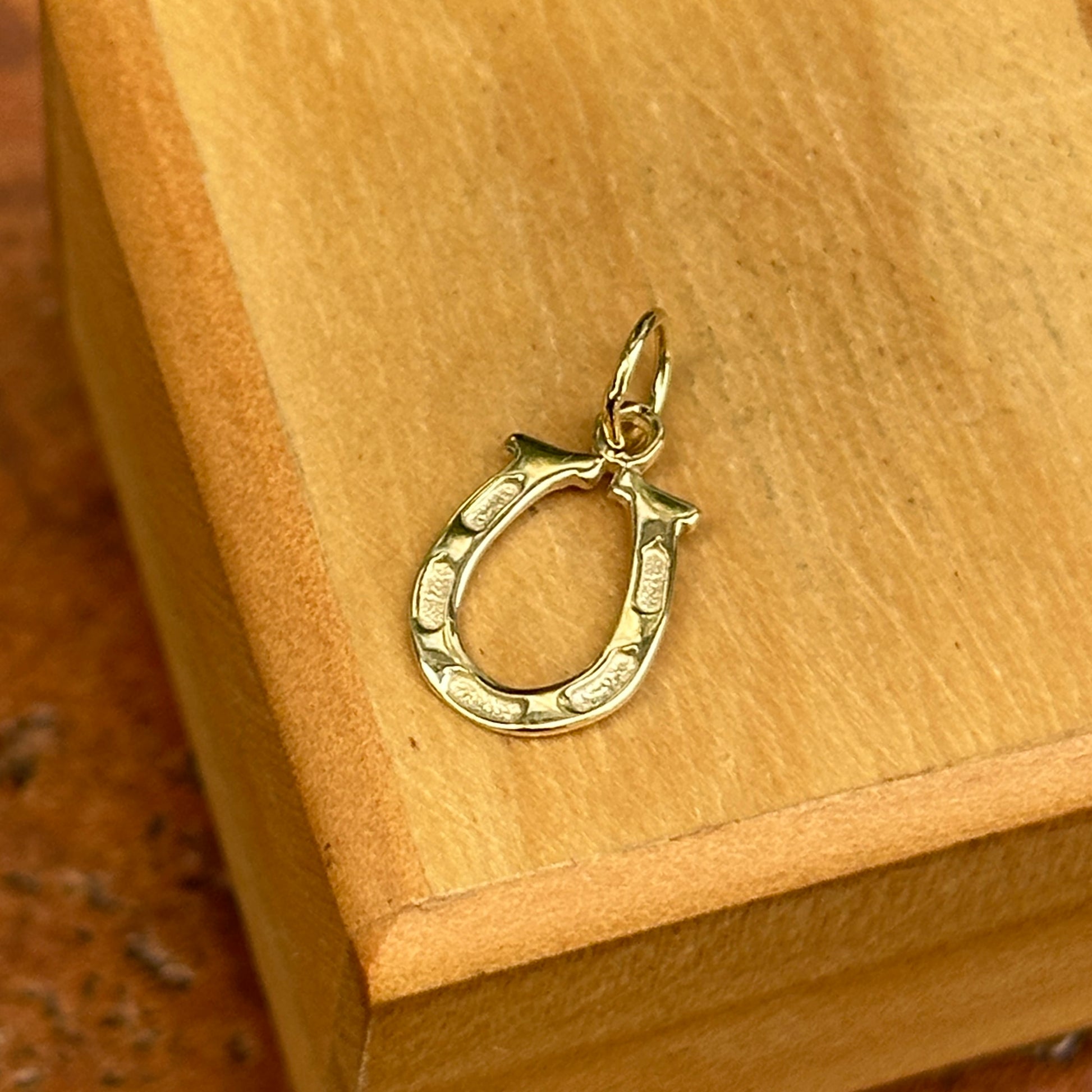 14KT Yellow Gold Textured Horseshoe Pendant Charm - LSJ