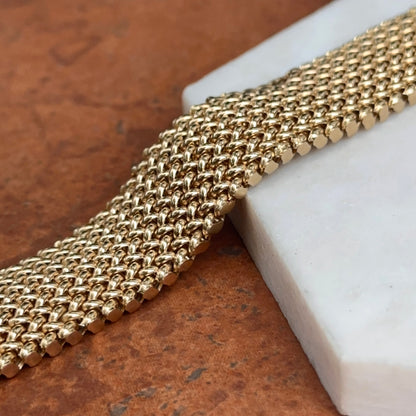 Estate 14KT Yellow Gold Heavy Wide Mesh Link Soft Bangle Bracelet 22mm