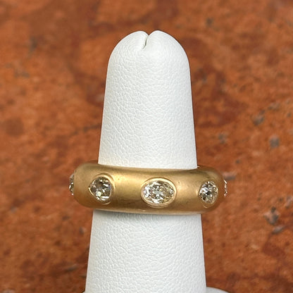 Estate 18KT Yellow Gold Multi-Shape Diamond Bezel Matte Band Ring