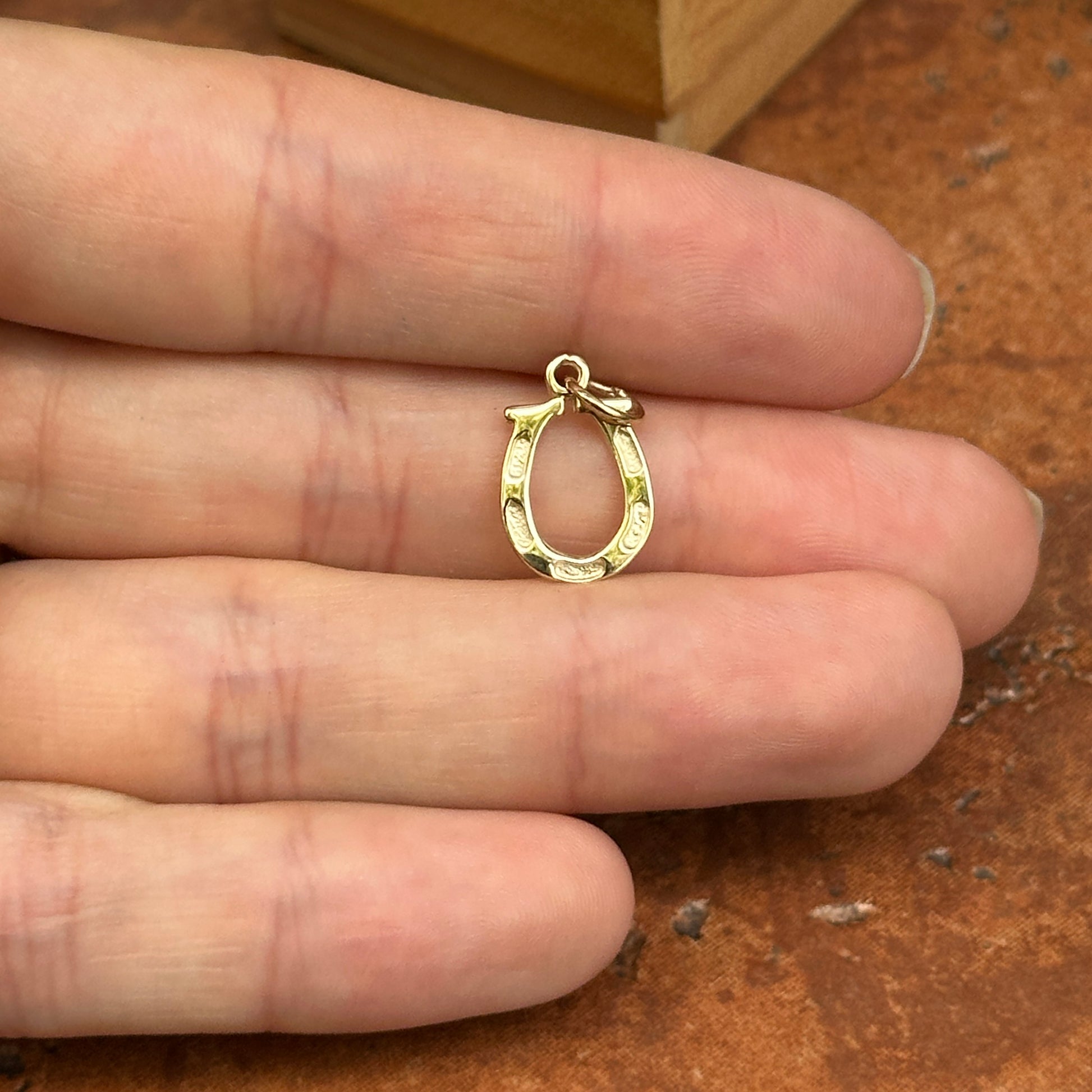 14KT Yellow Gold Textured Horseshoe Pendant Charm - LSJ