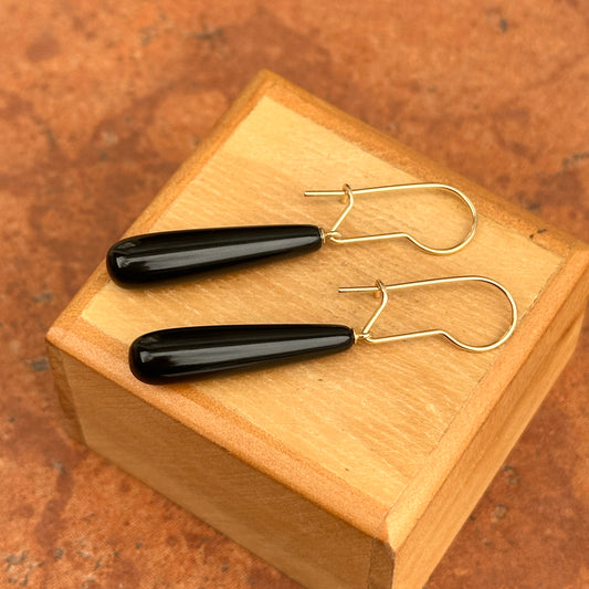 14KT Yellow Gold Teardrop Black Onyx Kidney Wire Earrings - LSJ