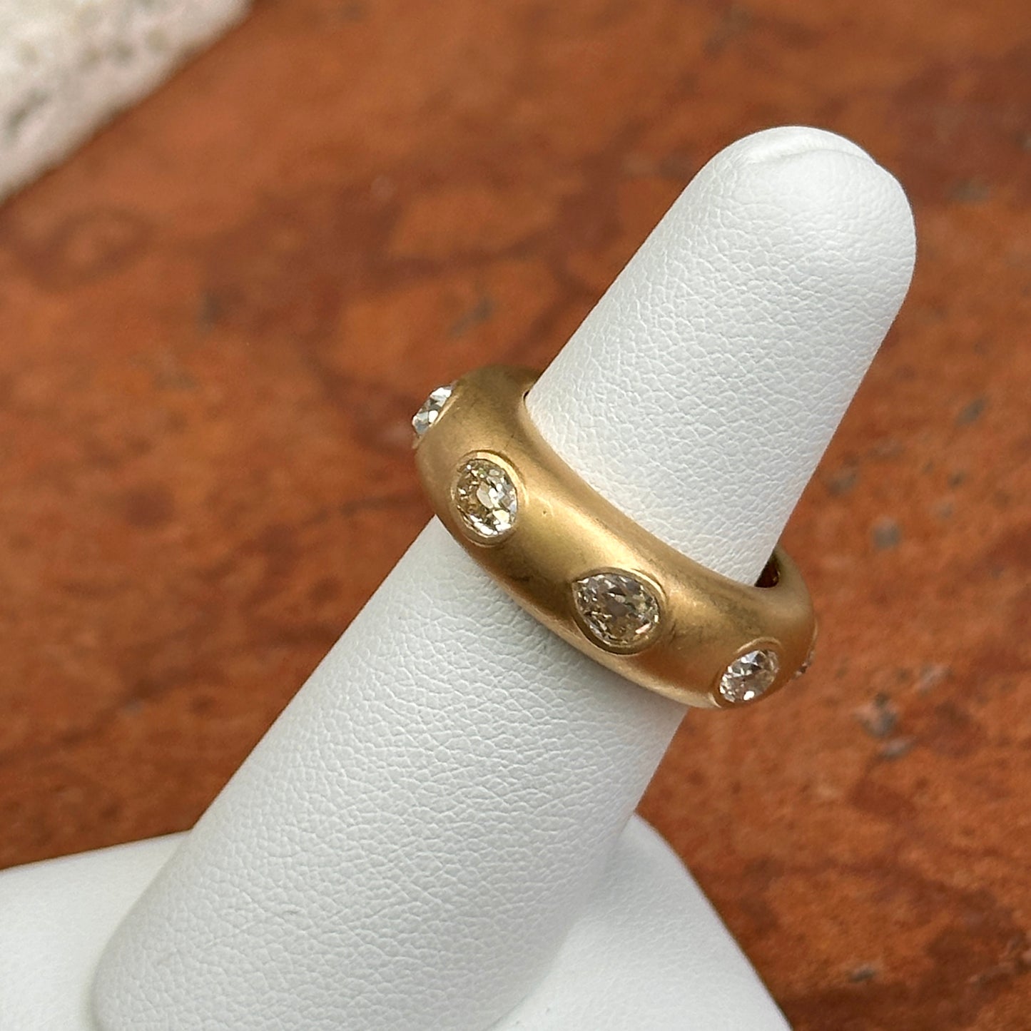Estate 18KT Yellow Gold Multi-Shape Diamond Bezel Matte Band Ring