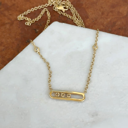 14KT Yellow Gold Rectangle Diamond Floating Pendant Necklace