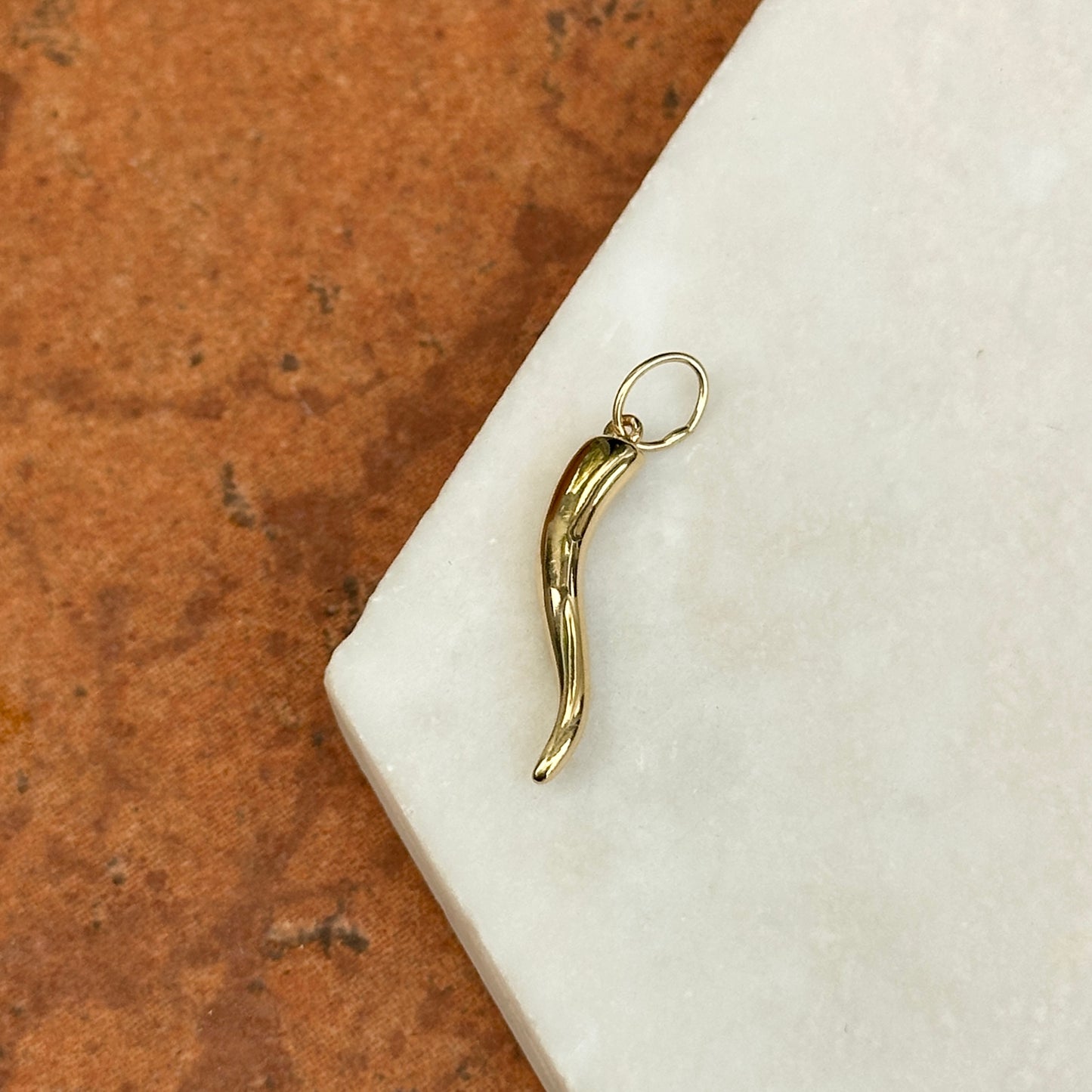 14KT Yellow Gold Solid Italian Horn Corno Pendant