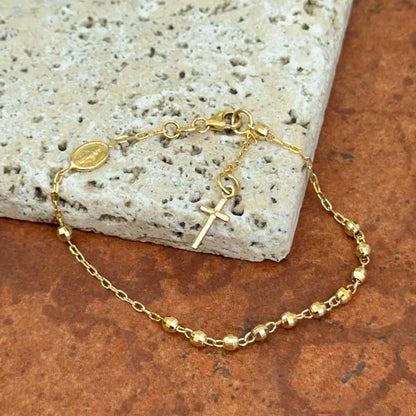 Estate 14KT Yellow Gold Rosary Beads + Medal Bracelet