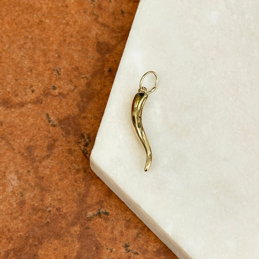 14KT Yellow Gold Solid Italian Horn Corno Pendant