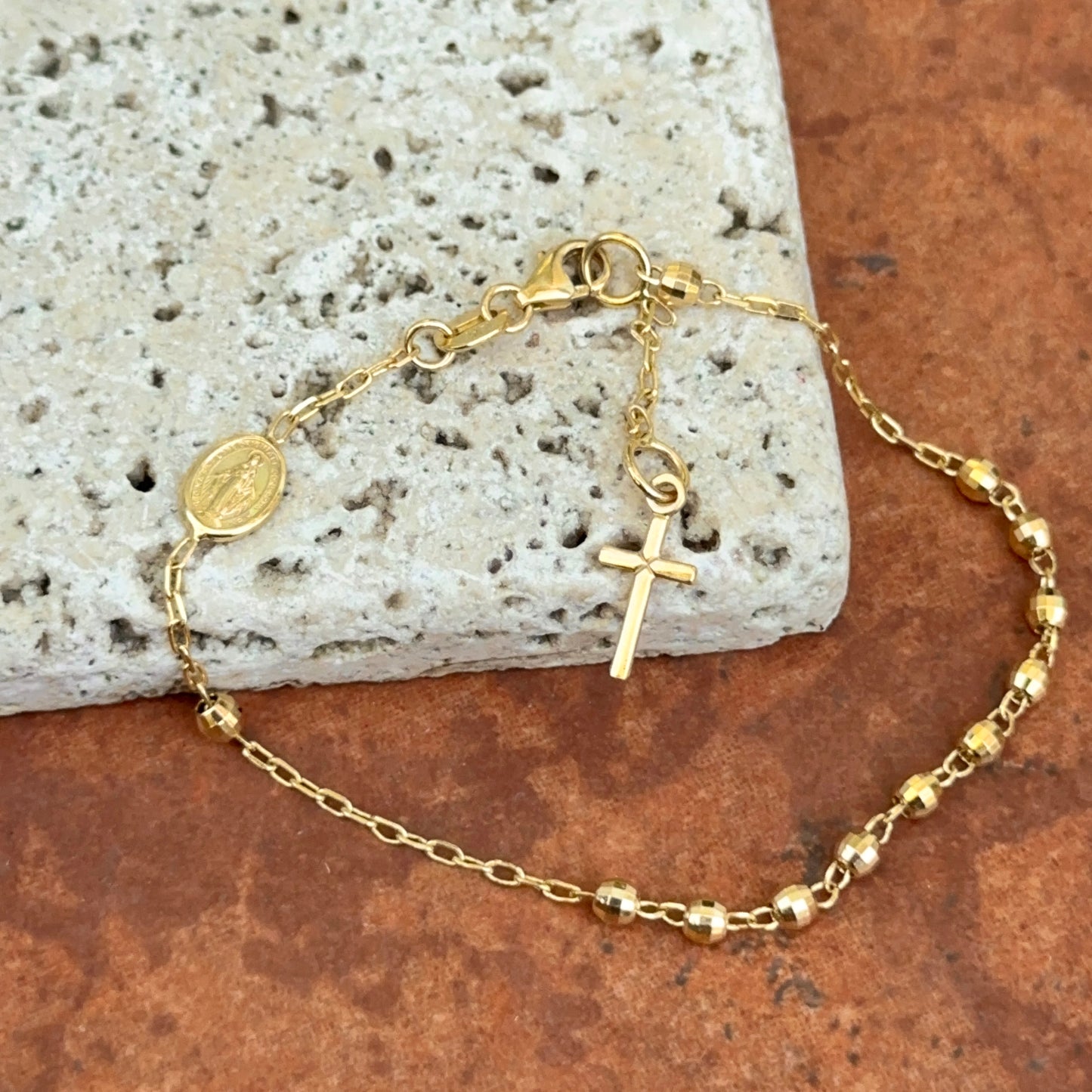 Estate 14KT Yellow Gold Rosary Beads + Medal Bracelet