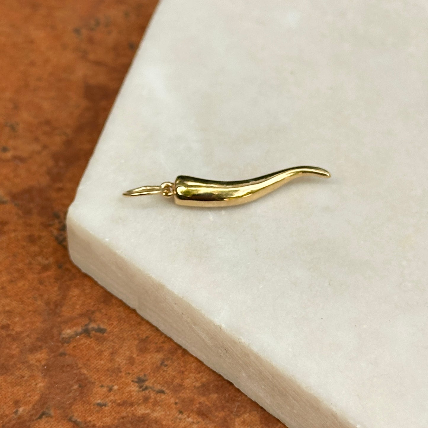 14KT Yellow Gold Solid Italian Horn Corno Pendant
