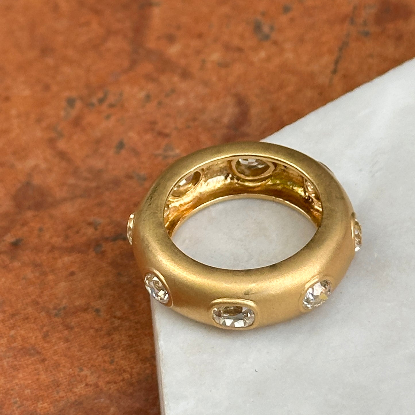 Estate 18KT Yellow Gold Multi-Shape Diamond Bezel Matte Band Ring
