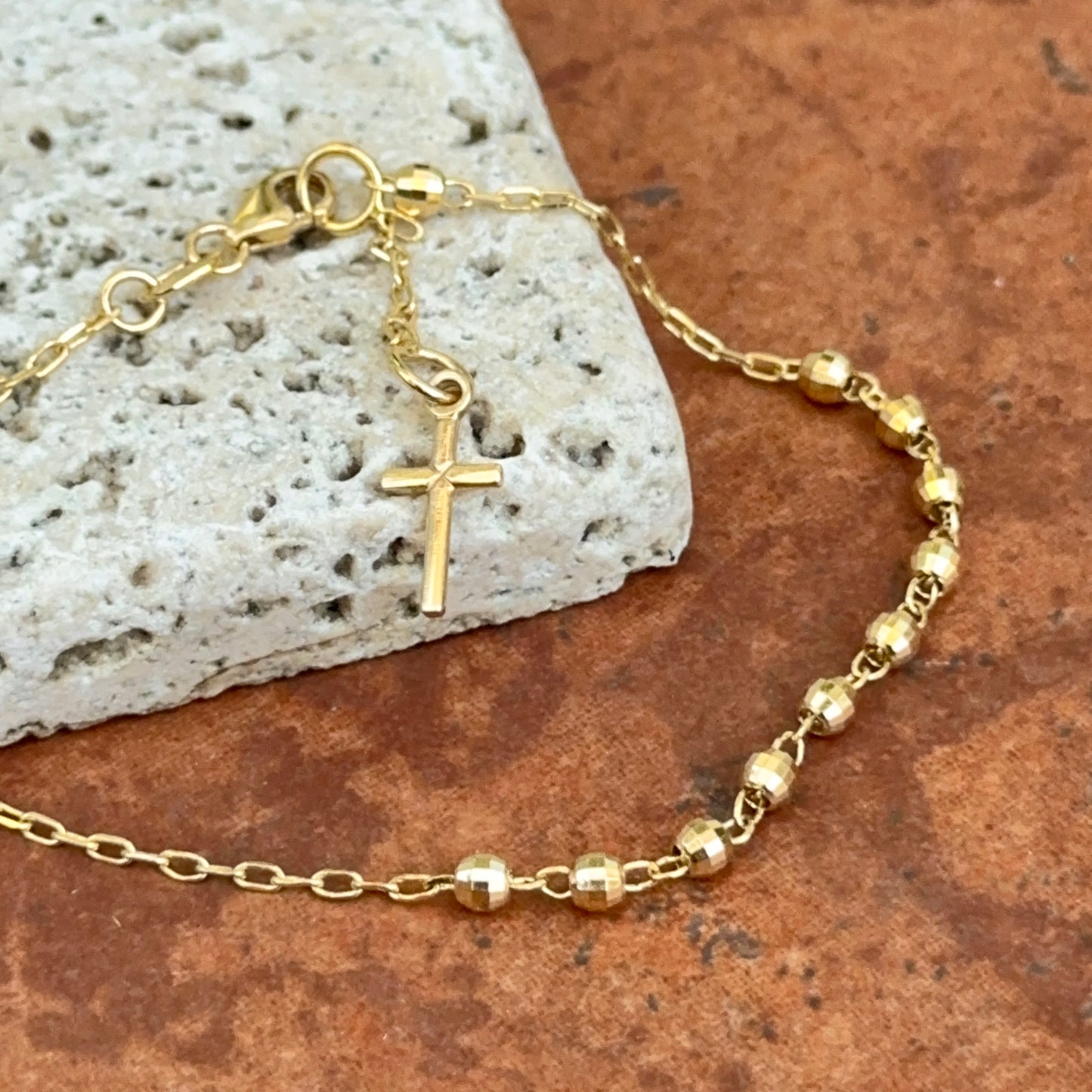 Estate 14KT Yellow Gold Rosary Beads + Medal Bracelet