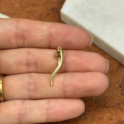 14KT Yellow Gold Solid Italian Horn Corno Pendant