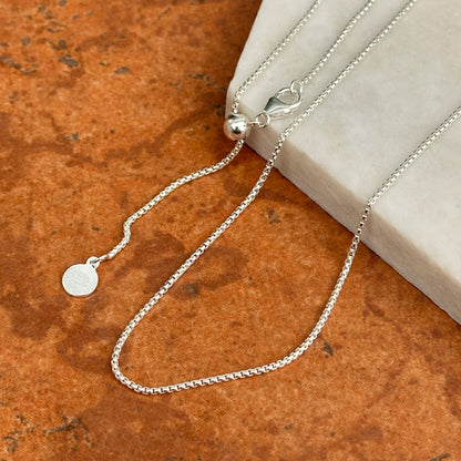 Sterling Silver 1.2mm Rounded Box Chain Necklace Slider Bead Adjustable 22'' - LSJ
