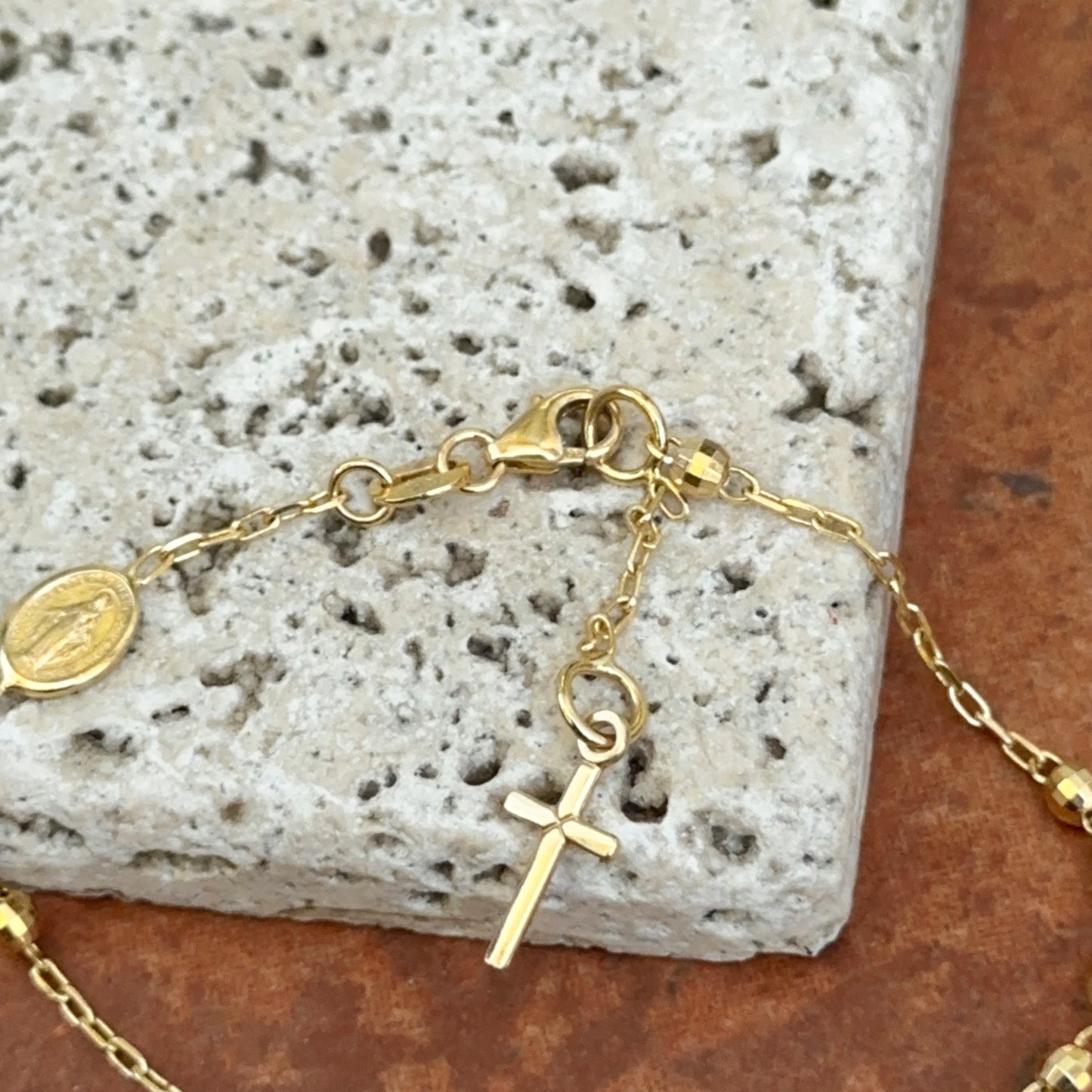 Estate 14KT Yellow Gold Rosary Beads + Medal Bracelet