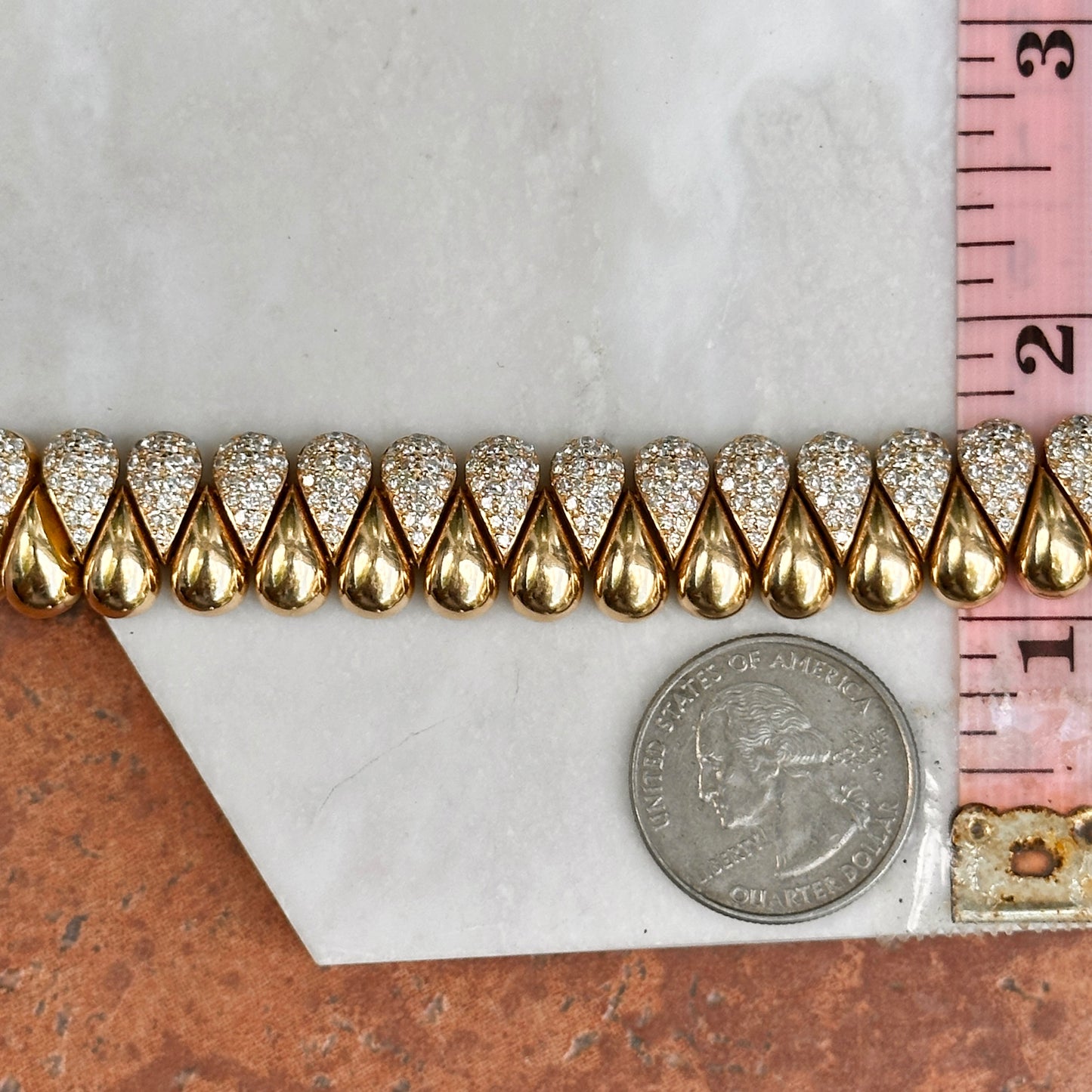 Estate 18KT Yellow Gold 4 CT Diamond Teardrop Flexible Links Bracelet