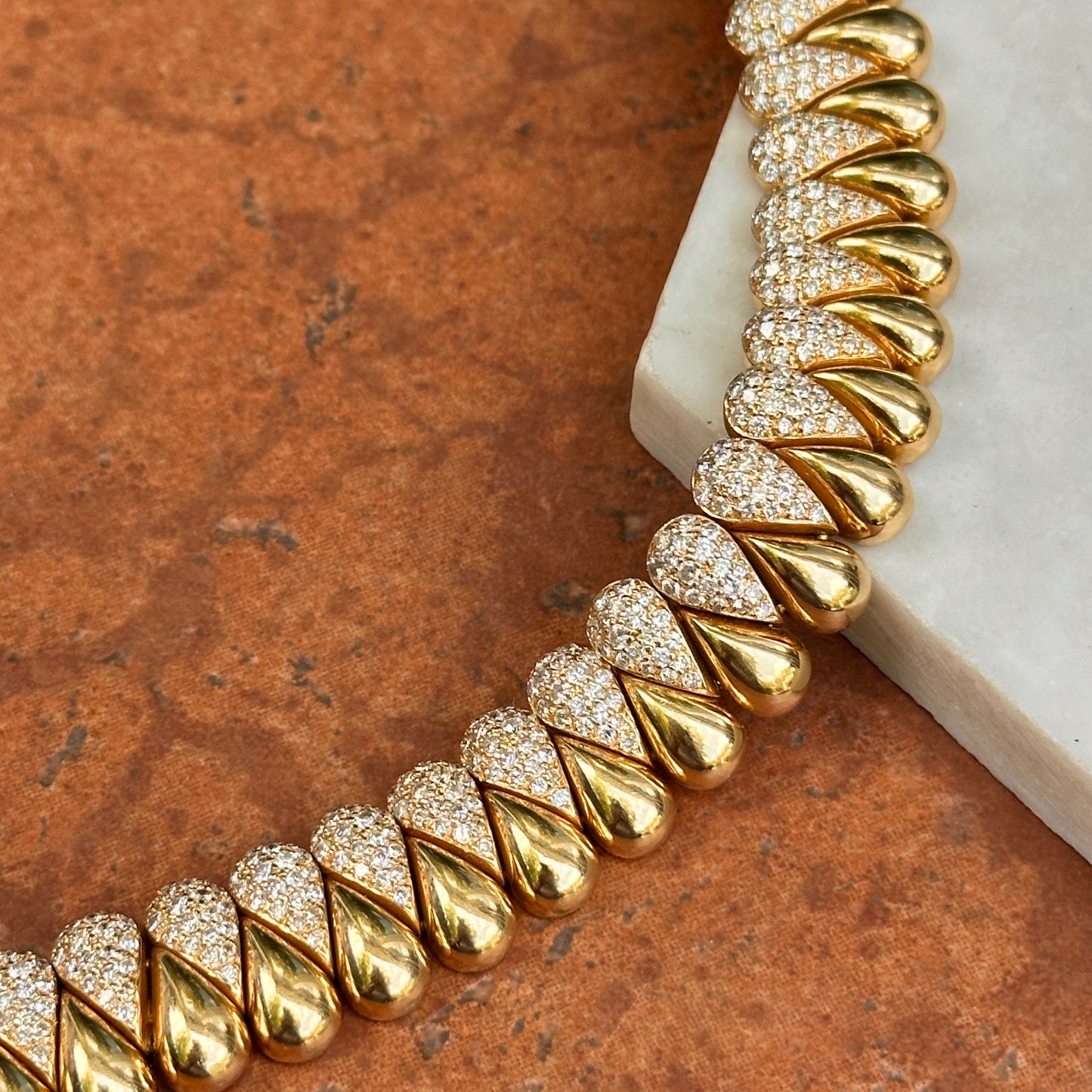 Estate 18KT Yellow Gold 4 CT Diamond Teardrop Flexible Links Bracelet