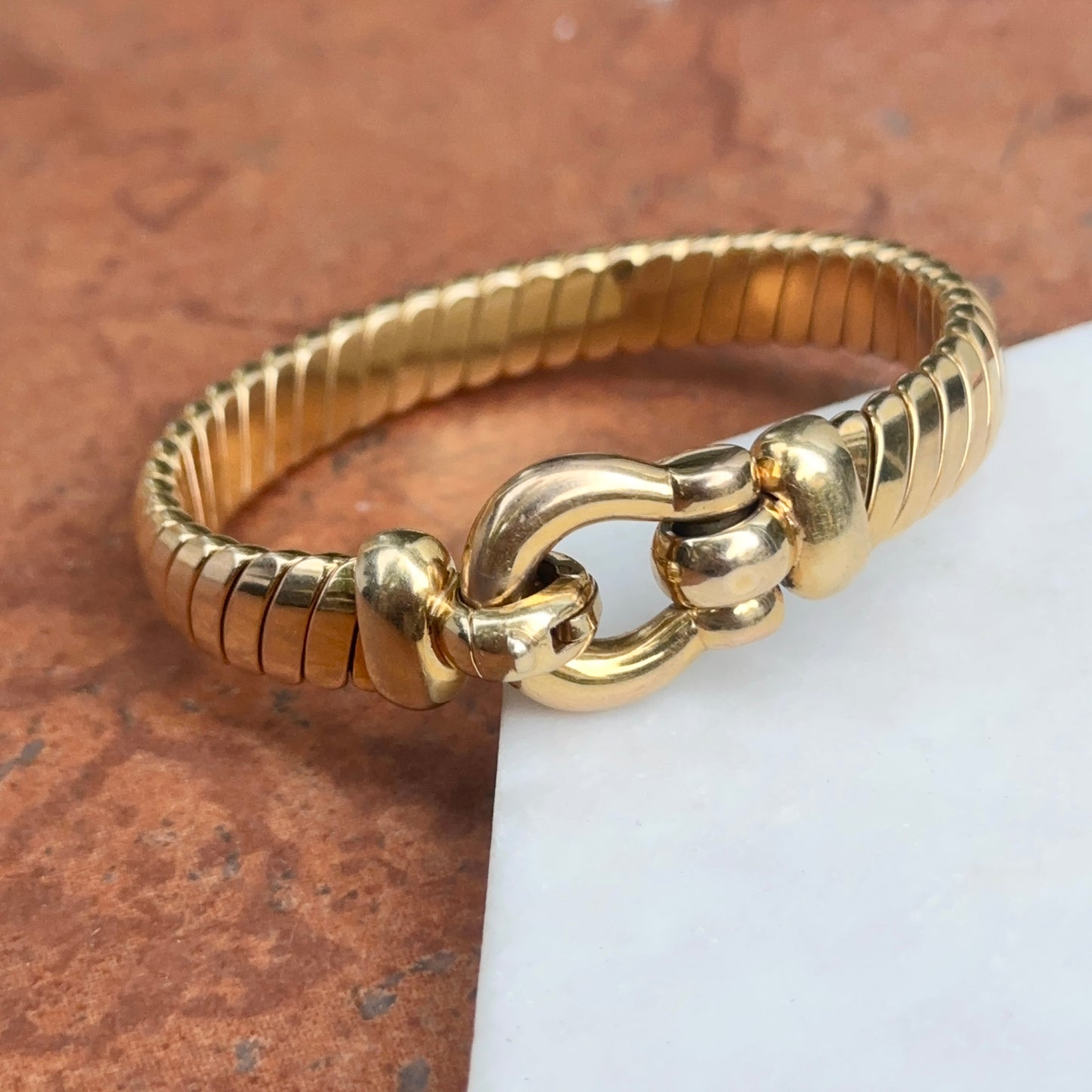 Estate 14KT Yellow Gold Saddle Bridle Buckle Clasp Bangle Bracelet