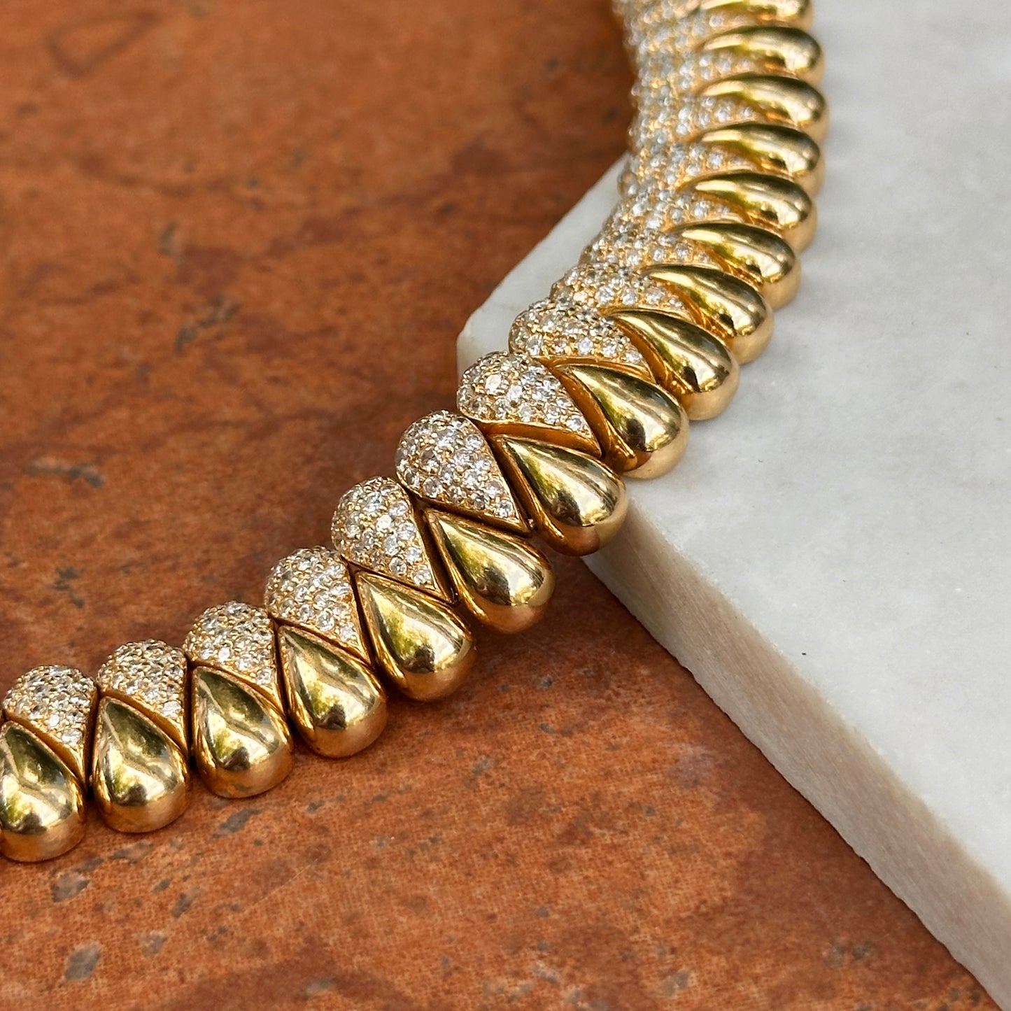 Estate 18KT Yellow Gold 4 CT Diamond Teardrop Flexible Links Bracelet