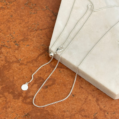 Sterling Silver 1.2mm Rounded Box Chain Necklace Slider Bead Adjustable 22'' - LSJ